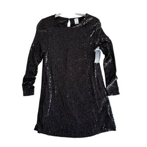 Melrose and Market Black Sequin Long Sleeve Shift Mini Dress Small RN58665